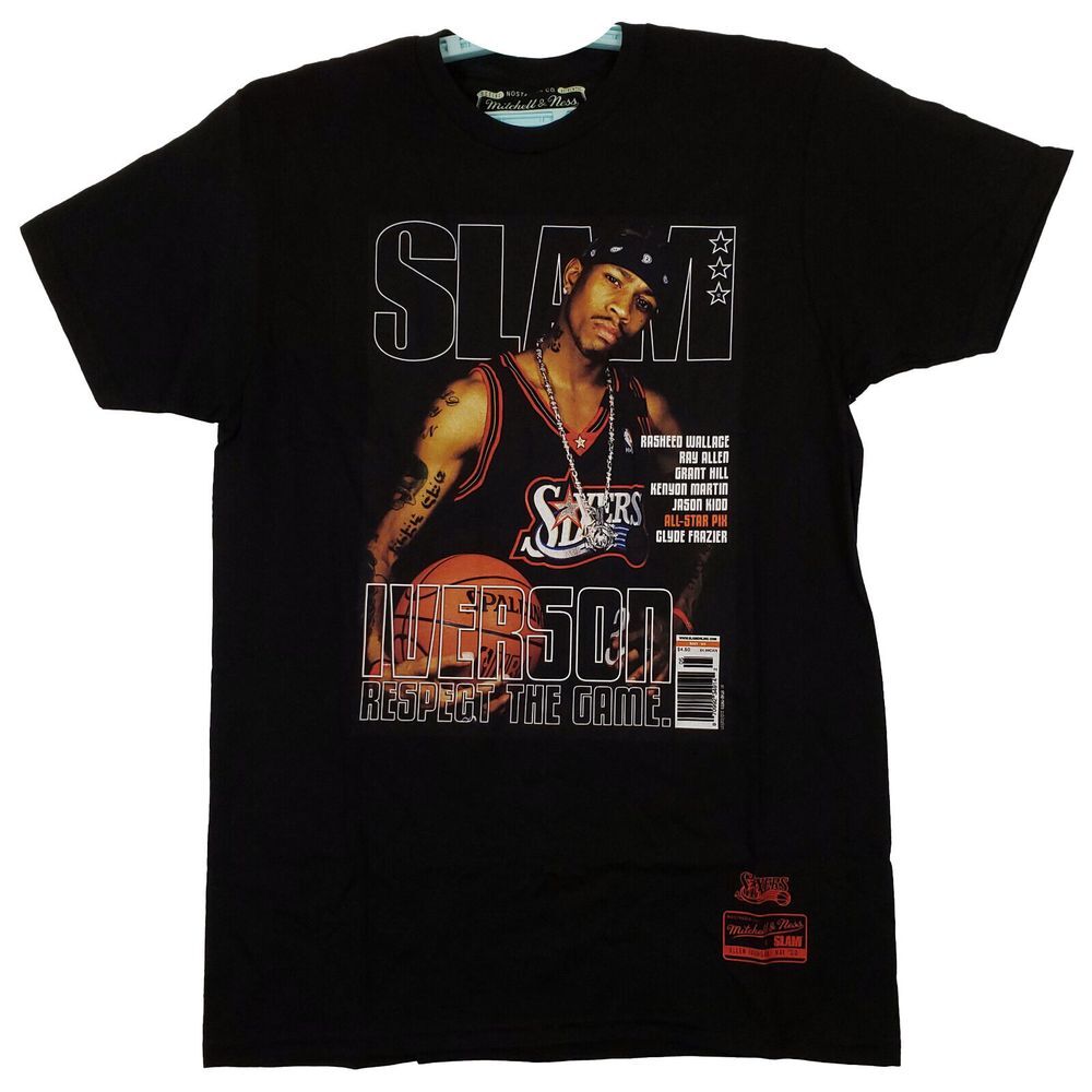SLAM Allen Iverson Philadelphia 76ers Mitchell & Ness NBA Medium Shirt Black NWT